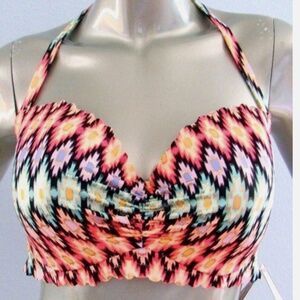Victorias Secret New Warm Ikat Foil Scalloped The Getaway Halter Bikini Top 32C